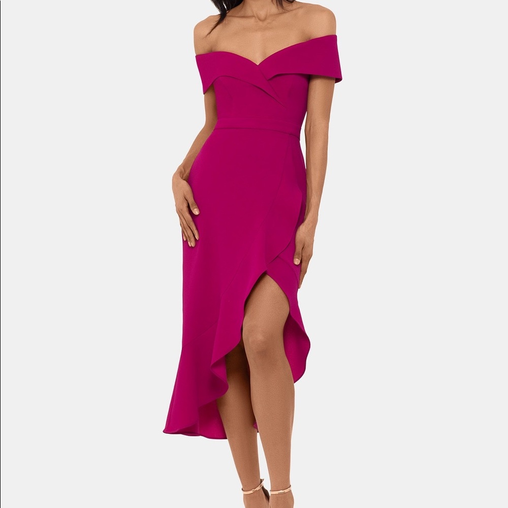 XSCAPE Off-The-Shoulder Midi Dress
